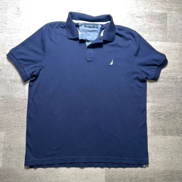 Nautica Navy Blue Short Sleeve Slim Fit Deck Polo Men’s Large - Picture 2 of 11